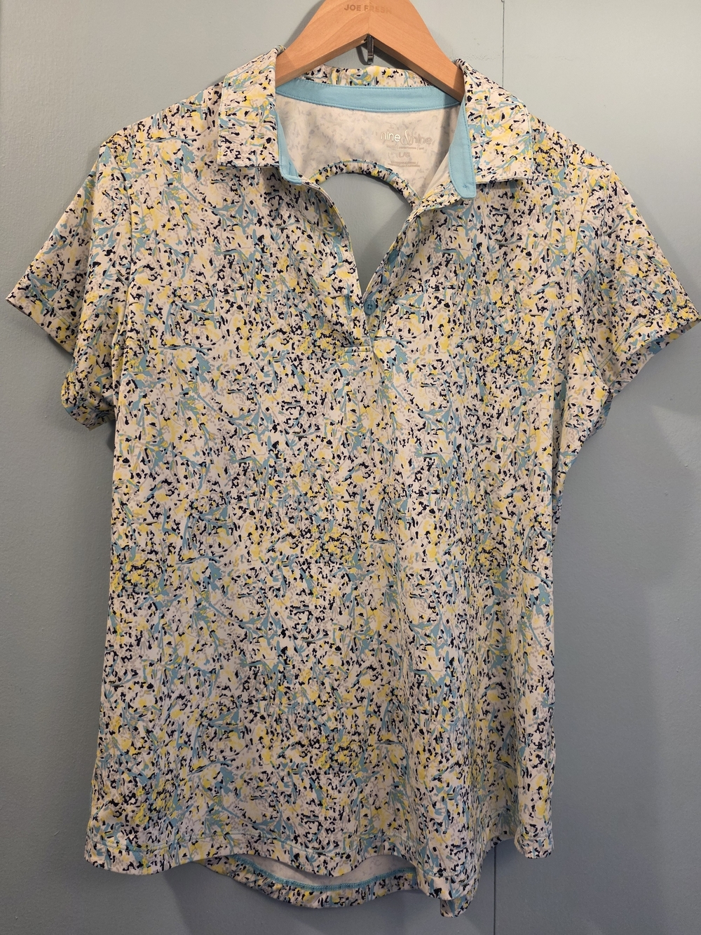 Light Blue Abstract Print Collared Blouse - Women's